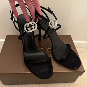 Gucci by Tom Ford black strappy heels with Diamanté GG hardware